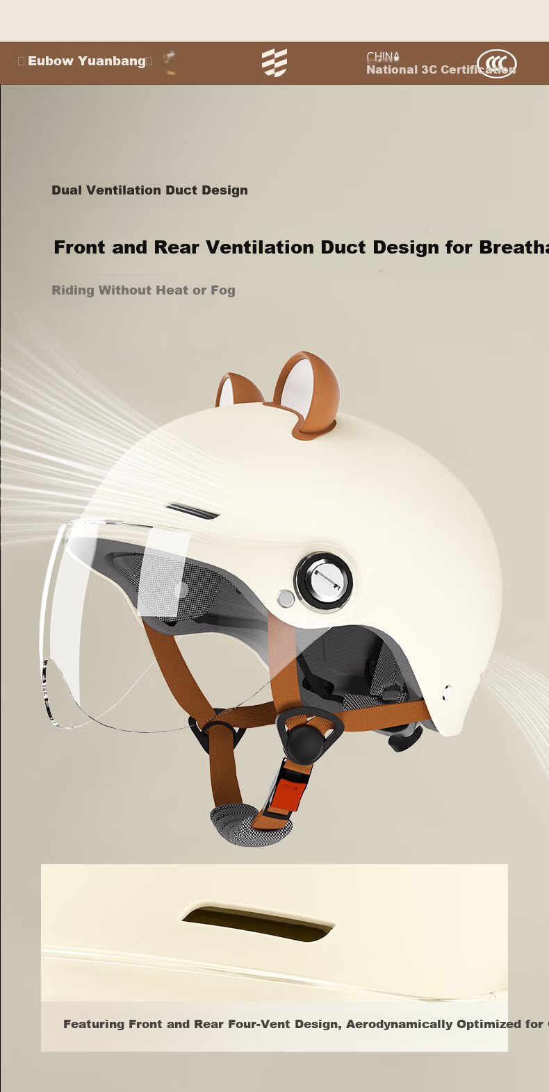 Yuanbang Helmet Electric Vehicle 3C Certified New National Standard Class A Electric Motorcycle Half Helmet Unisex Summer Breathable Safety Helmet Four Seasons Universal Off-White with Dual Lenses 12