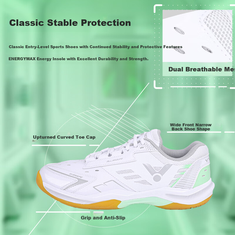 VICTOR 2025 New Entry Classic Unisex Badminton Shoes A199 White Gray Size 39