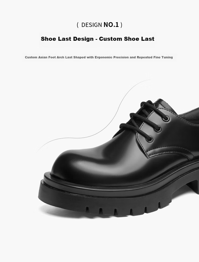 Red Dragonfly Big Head Leather Shoes New Round Toe Black Work Shoes Commuter Thick Sole Height Increasing Leather Shoes WTA35004 Black 39 5