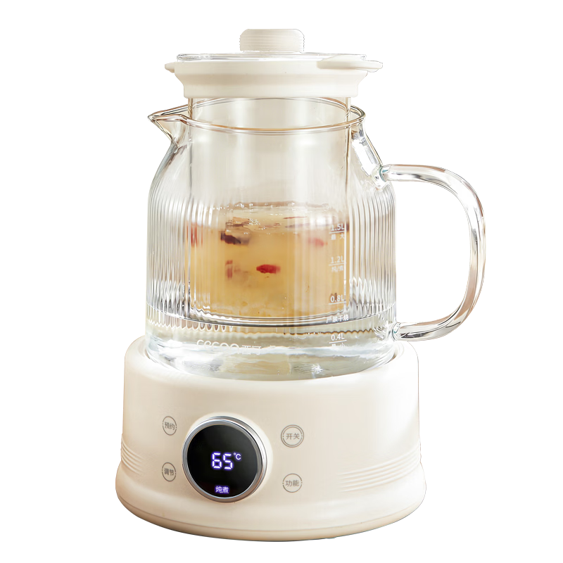Xike Health Glass Kettle Large Capacity Flower Tea Pot 0 Glue 0 Metal Constant Temperature Stewing Tea Maker Office Insulated Kettle Household Electric Kettle 1.5L with Stewing Cup