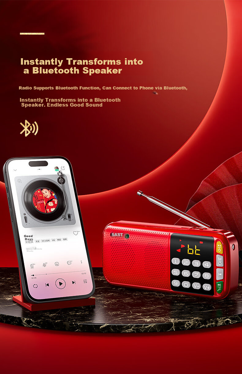 SAST N28 Portable Mini Radio for Elderly, Rechargeable Card Player, FM Broadcast, Music Player, Semiconductor Opera Player, Rose Gold + 8GB Memory Card 11