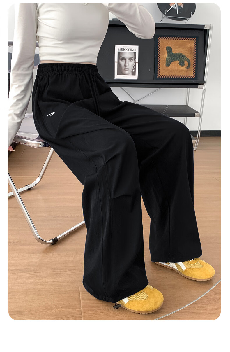 Langsha Embroidered Work Pants for Women 2026 Spring Summer Thin High Waist Slim Loose Straight Quick-Dry Ice Silk Wide-Leg Sports Pants 18