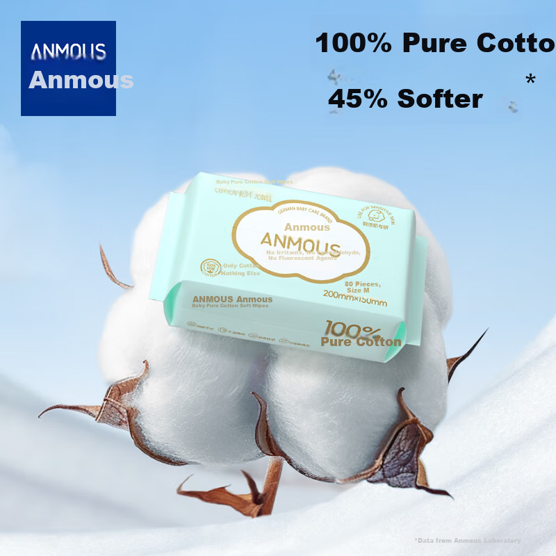 Anmusi Baby Cotton Soft Wipes 80 Sheets * 6 Packs Disposable Face Towels 100% Pure Cotton Soft Tissue Dry and Wet Use Extra Large and Thick