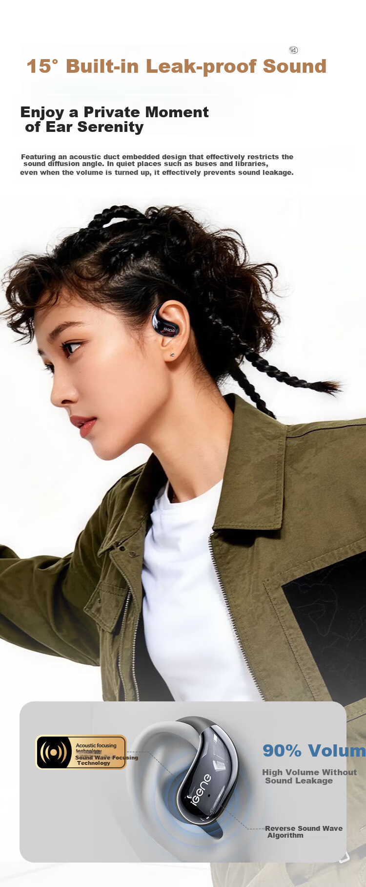 IGene 14mm Gold Label Panorama Sound 6.0 Bluetooth Earhook Bone Conduction Wireless Open-Ear Music Sports Running Headphones Compatible with Huawei Xiaomi S160 15