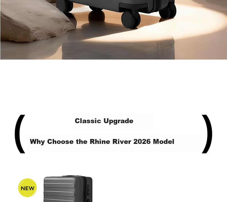 90 Points Luggage 28 Inch Rhine Classic 2026 New Trolley Large Capacity Travel Suitcase with Password Lock Titanium Gray 3