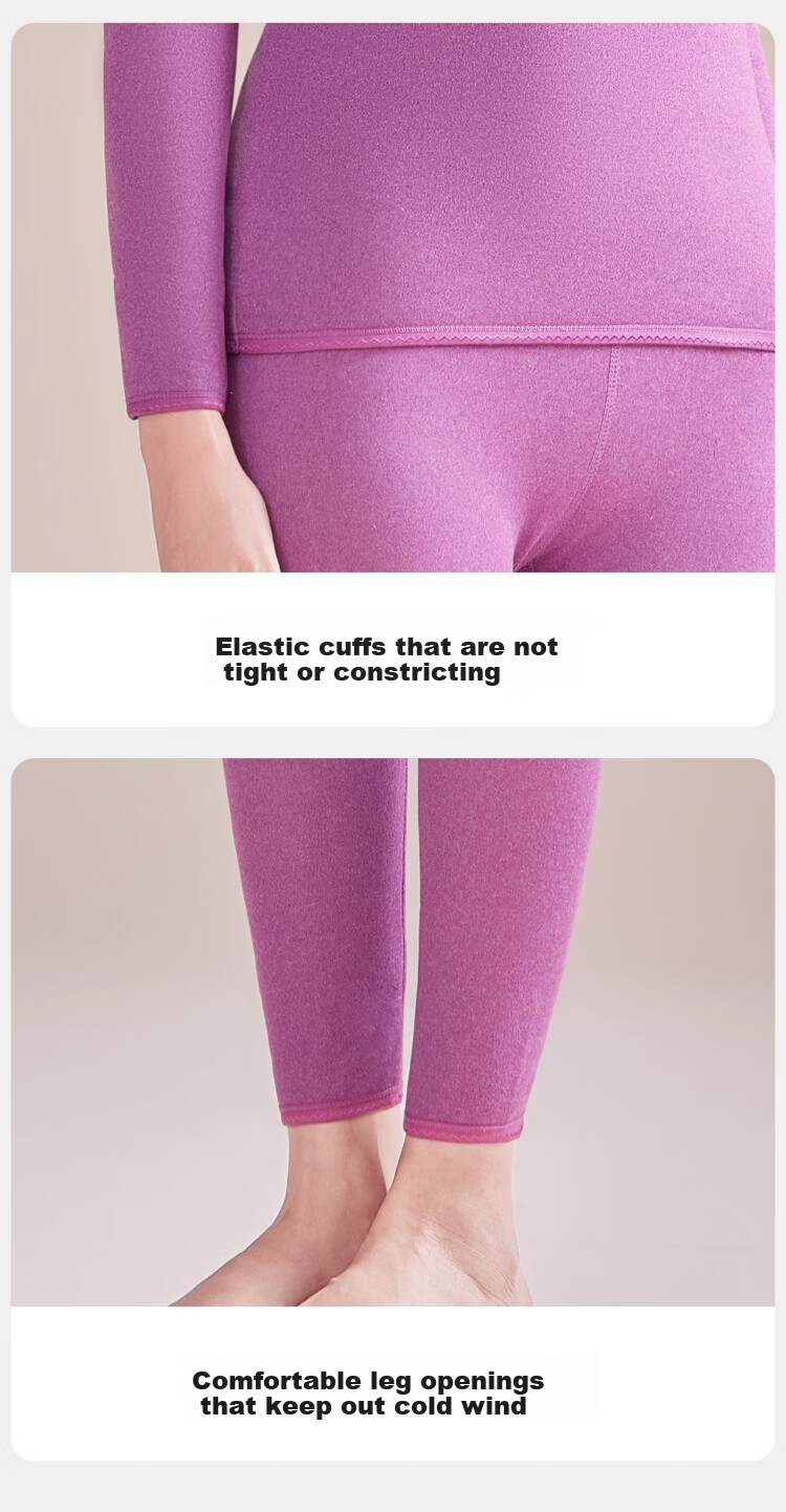 LangSha Women's Thermal Underwear Set Fleece Lined Thickened 10A Antibacterial Mite-Resistant Heating Autumn Top and Bottom Lamb Wool 6