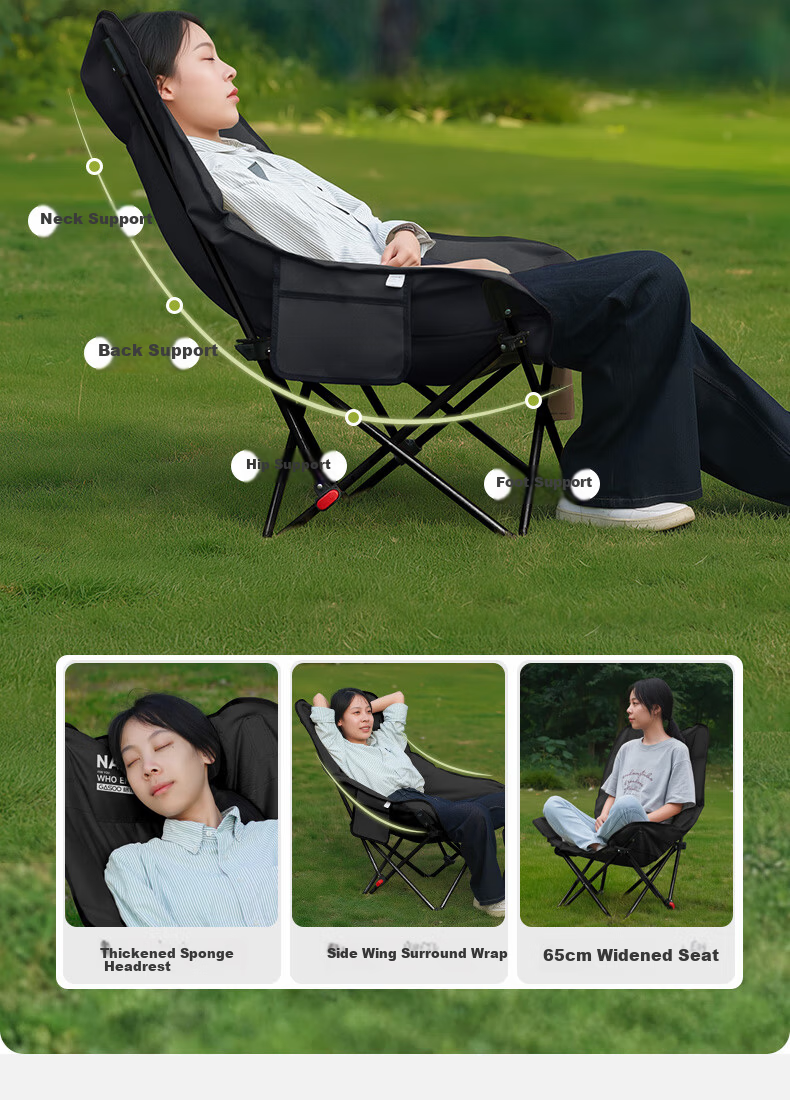 Gosoo Outdoor Folding Chair Camping Chair Padded High Back Moon Chair Dual-Use Recliner Nap Chair Lazy Rest Chair 3