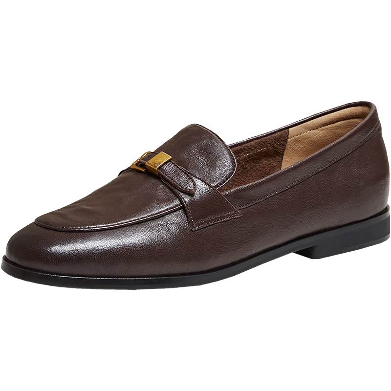 Basto [Jazz Vinyl] 26 Spring British Ultra-Soft Lambskin Loafers Women's Single Shoes UXS01AA6 Dark Brown 35