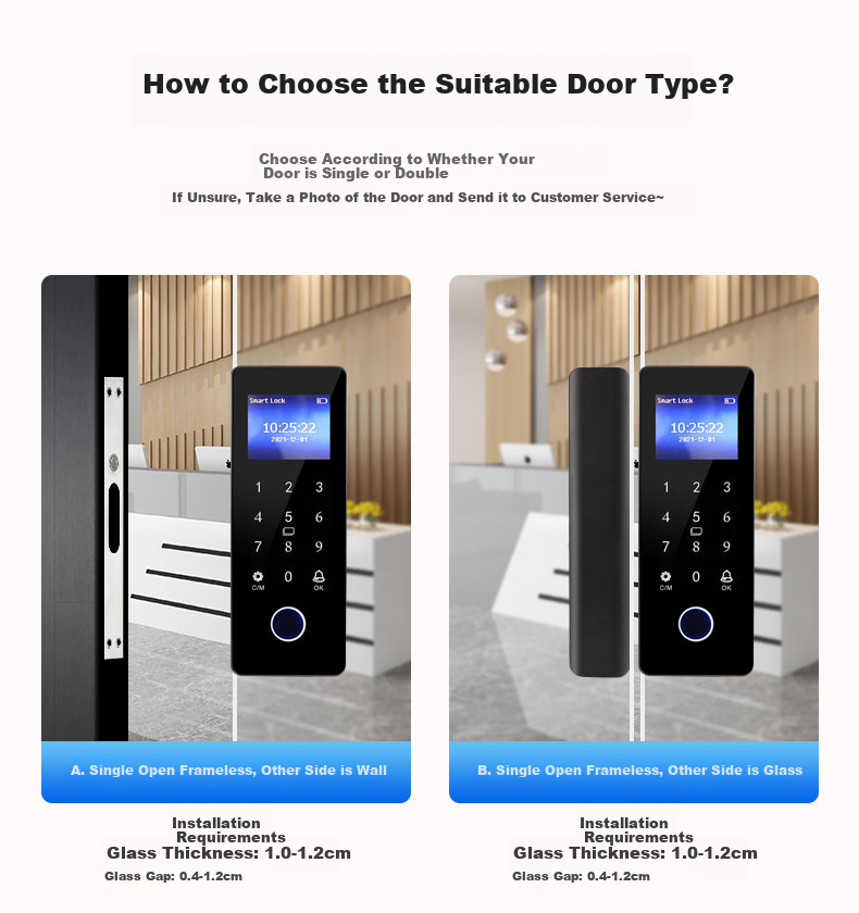 Youku Frameless Glass Door Fingerprint Lock, Wooden Door Fingerprint Door Lock, Single/double Electronic Password Lock for Access Control And Attendance with Screen, IC Card Mini Program Unlocking, DW-611 13