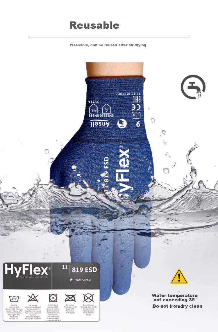 Ansell Antistatic Protective Gloves Comfortable Lightweight Touchscreen Non-slip Wear-resistant Discharge Protection Work Safety Gloves 11-819 (1 Pair) 7/S 8