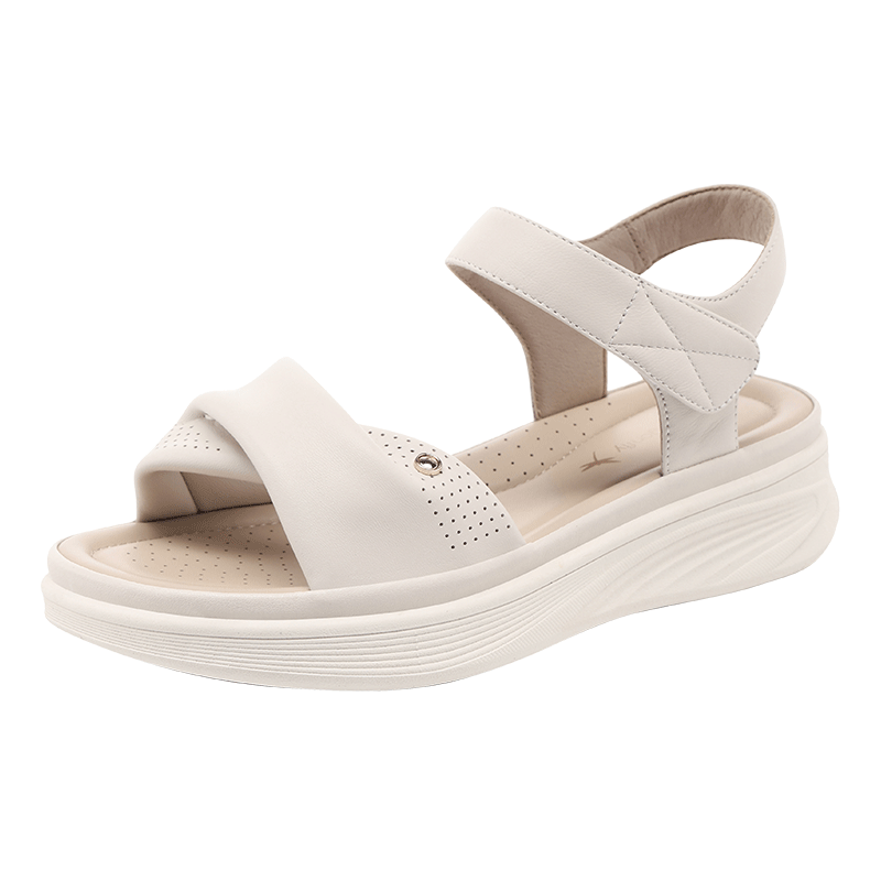 Red Dragonfly Women's Soft Sole Lightweight Middle-aged and Elderly Beach Sandals Thick Sole Magic Tape Open Toe Sandals WTK265682 Off-white Size 35