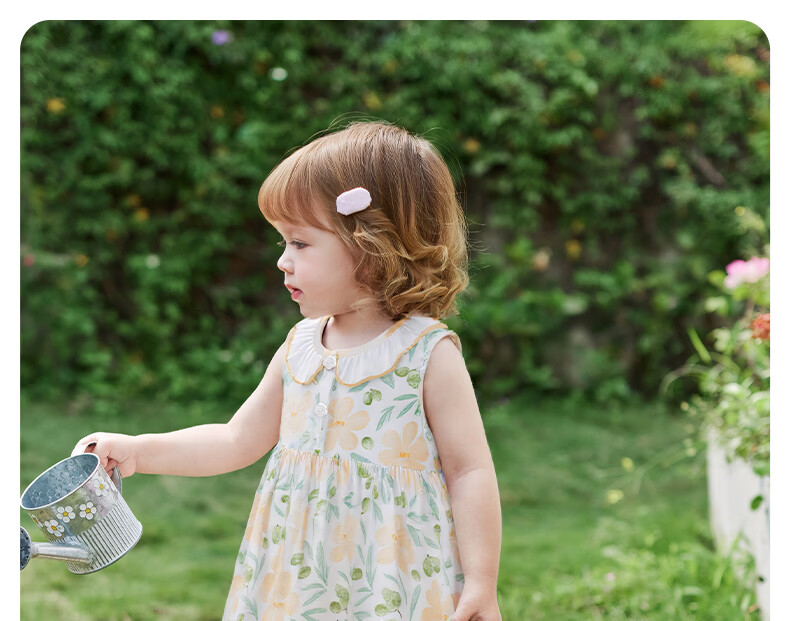 JELLYBABY Round Neck French Style Floral Dress Summer Girls Baby Knitted Vest Dress Casual Breathable Lightweight 22