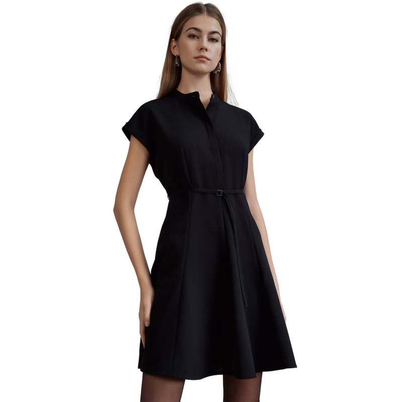 G2000 Delivery Waistband/multidirectional Elastic/mall-Matching Women's Spring And Summer Elegant Dress, Black, S/34