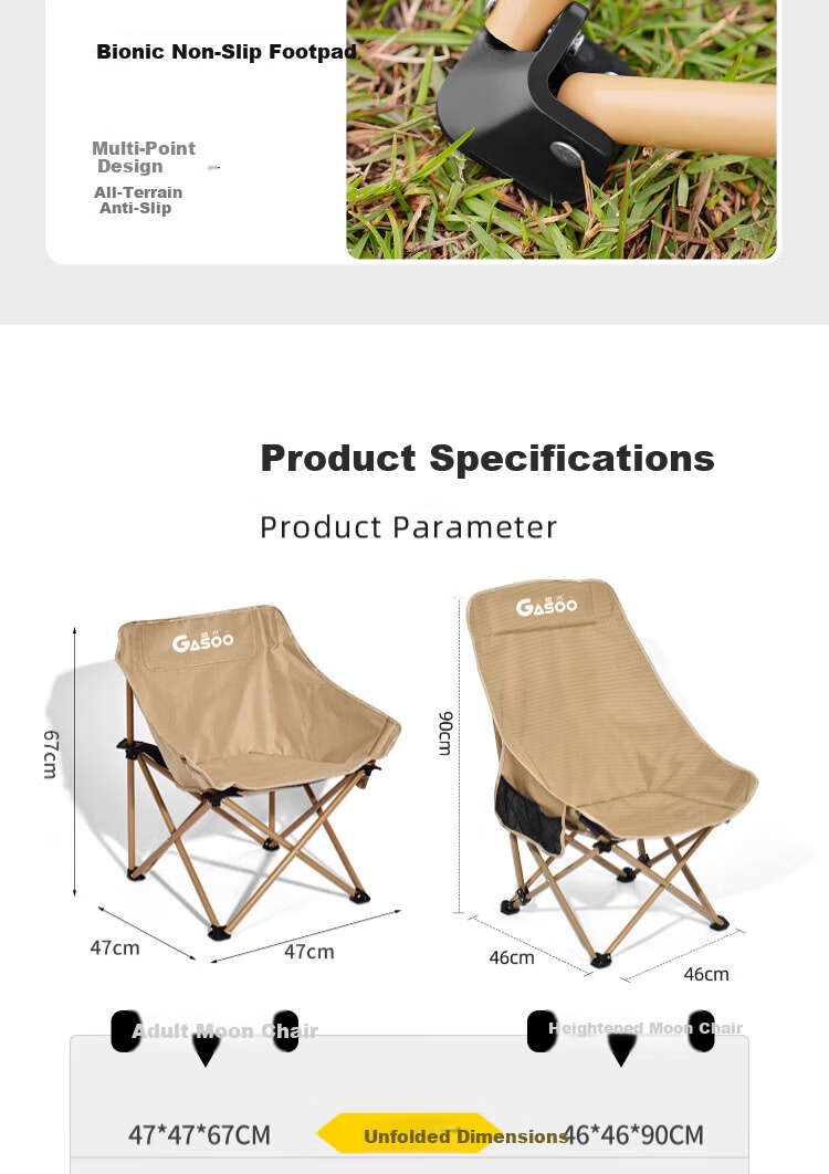 Gosoo Outdoor Folding Chair High Back Moon Chair Camping Chair with Backrest Portable Nap Folding Recliner Beach Chair 18