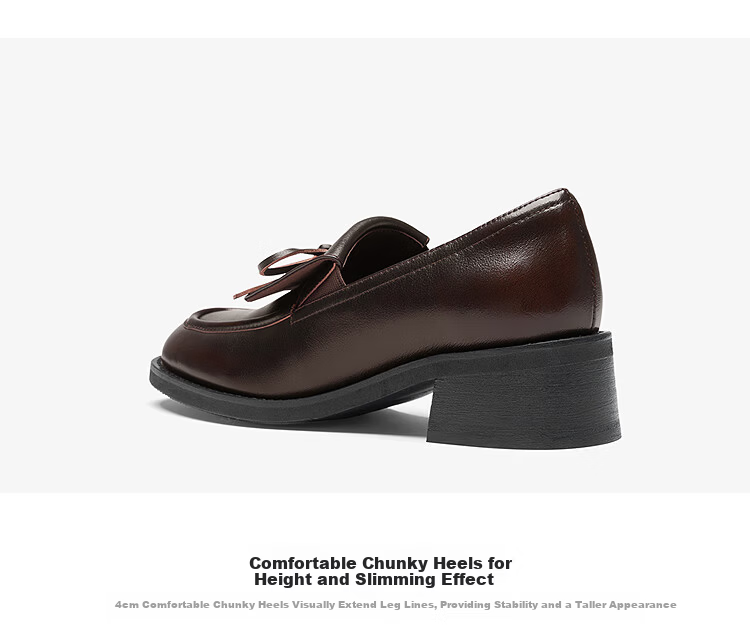 Le Saunda 2026 Spring New Genuine Leather Chunky Heel Black Commuter Loafers Women's Shoes 42901 Midnight Black BKK 35 6