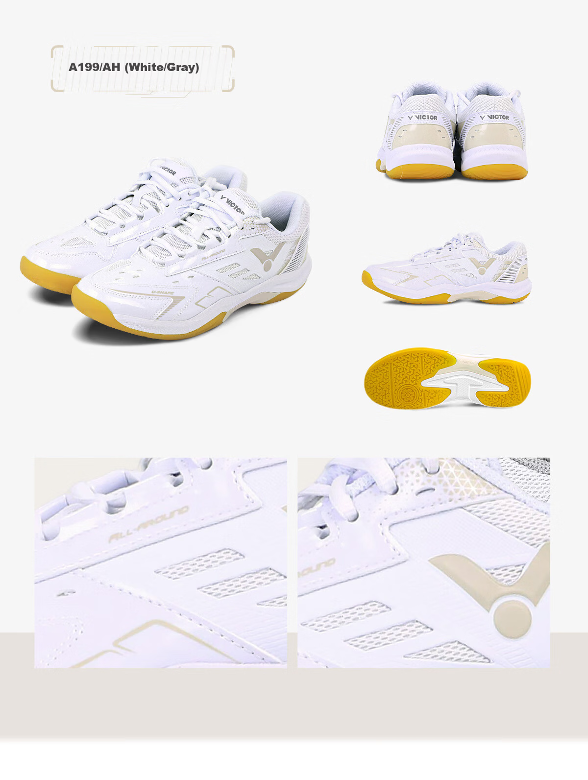 VICTOR 2025 New Entry Classic Unisex Badminton Shoes A199 White Gray Size 39 9