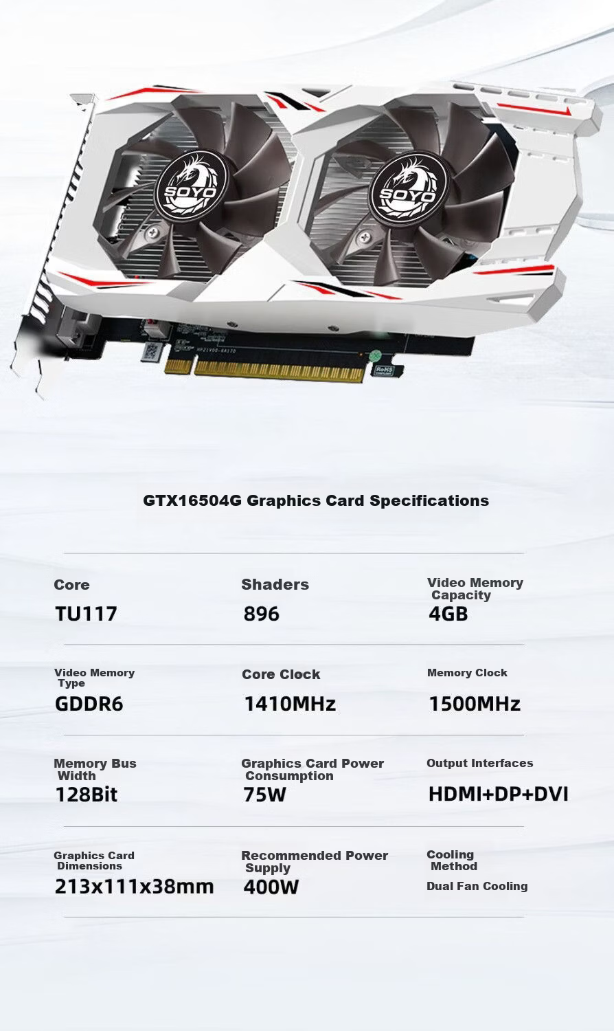 Meijie GTX1650 Yanlong 4GB GDDR6 Desktop Graphics Card for Design Rendering Office and Gaming 3
