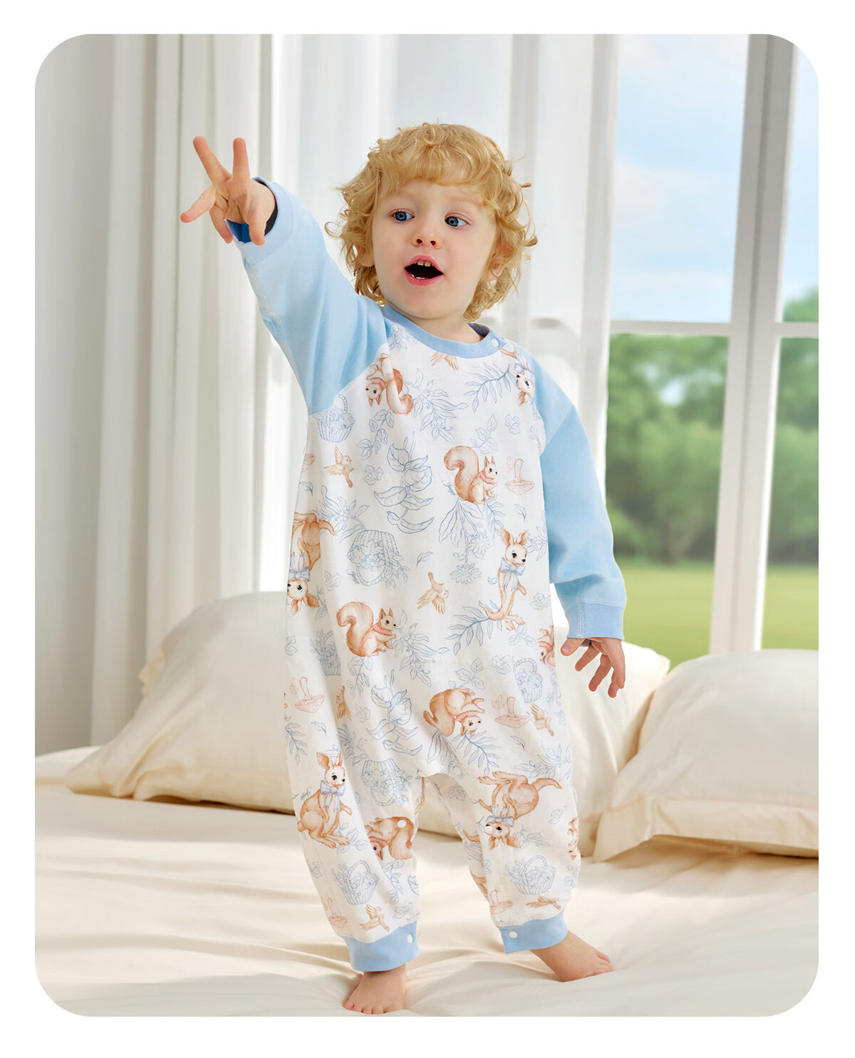 JOYNCLEON Baby Sleeping Bag Spring and Autumn Pure Cotton Children's Leg-separated Sleepwear Anti-kick Quilt Green 90 JSD196370 25