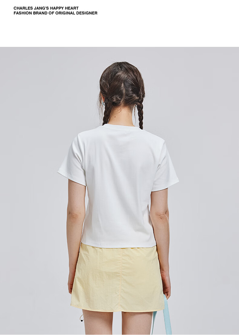 Charles Peach Heart Summer Simple Small Heart Logo Women's Slim Fit Short Sleeve T-Shirt Casual Versatile White F 6