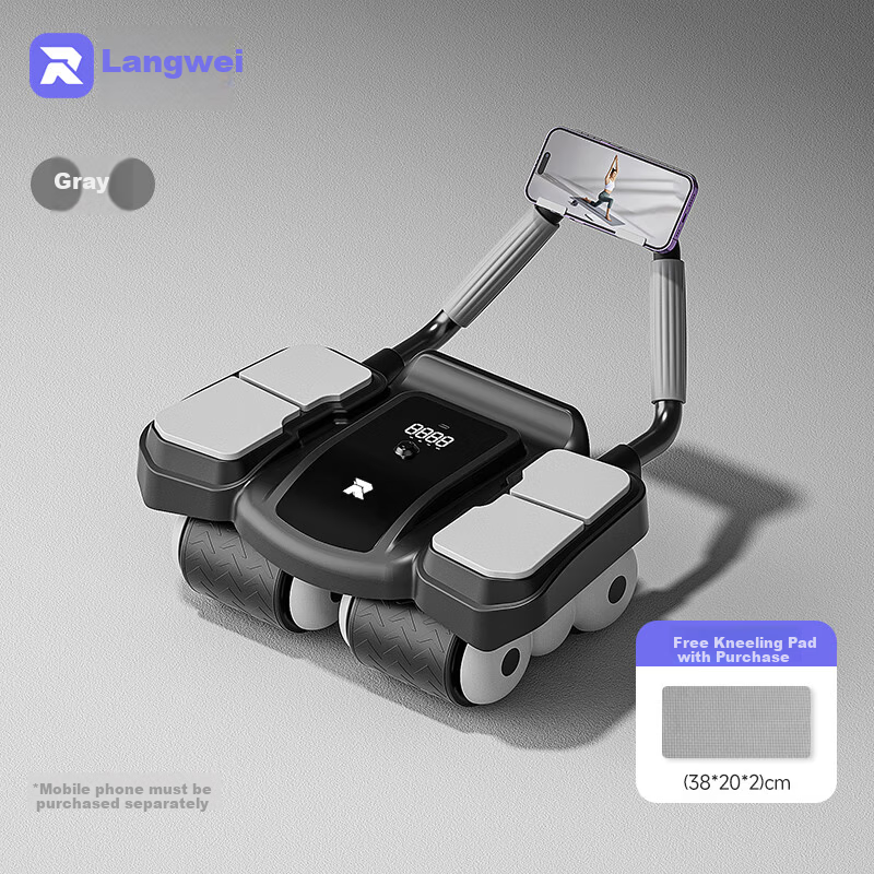 Langwei Smart Ab Roller with Automatic Rebound, Elbow Support, Four Wheels, Unisex Home Use, Belly Fat Reduction and Abdominal Toning Wheel, Ideal Gift Choice