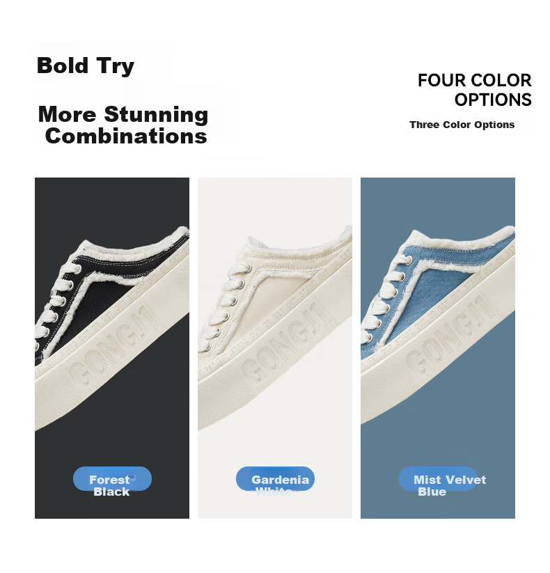 Gongji [Meng Ziyi Same Style] Casual Slip-On Thick Sole Sneakers Canvas Shoes for Women Off-White Size 35 4