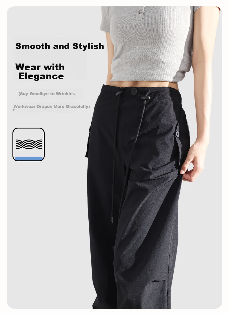 FitonTon Women's Work Pants 2025 Autumn Winter New Drawstring Pleated High Waist Loose Casual Draped Straight-Leg Pants 9