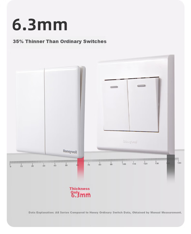 Honeywell Switch Socket Panel Four-Gang Single-Control 86-Type Ultra-Thin Frameless Skin-Friendly Wall Switch A8 Matte Black 3