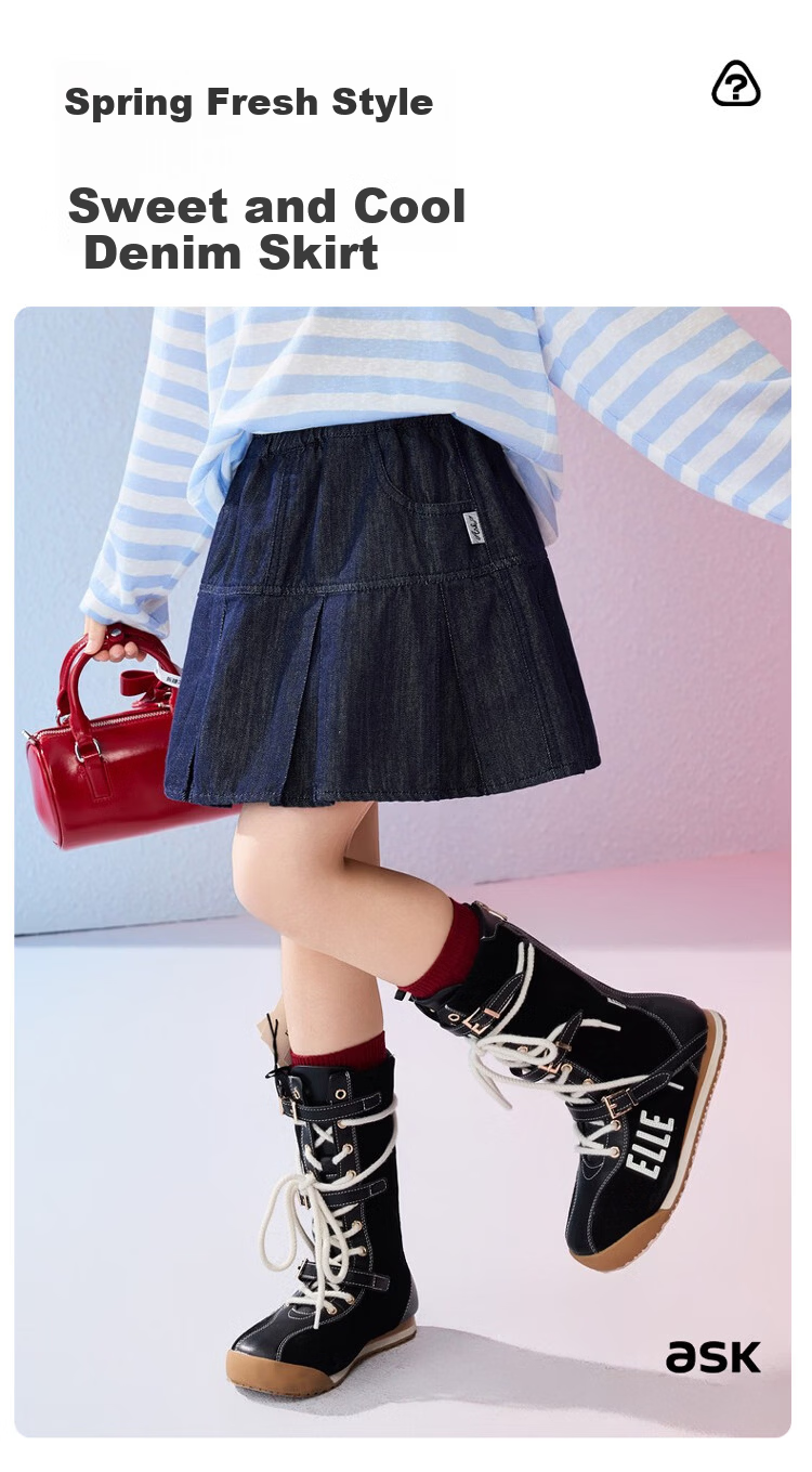 ASK JUNIOR Kids Skirt 2026 Spring Pleated Half Skirt School Style Girls' Mid-Length Skirt Short Skirt 1
