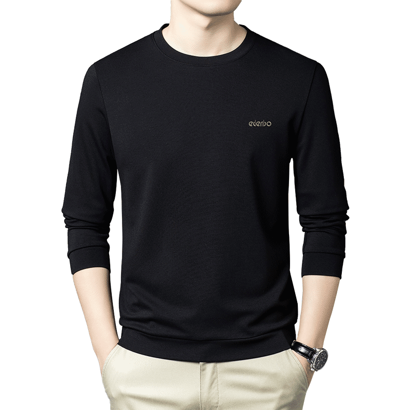 Edenbo Men's Long Sleeve Crew Neck Sweatshirt Four-Way Stretch Skin-Friendly Top Black 175/92A (XL)