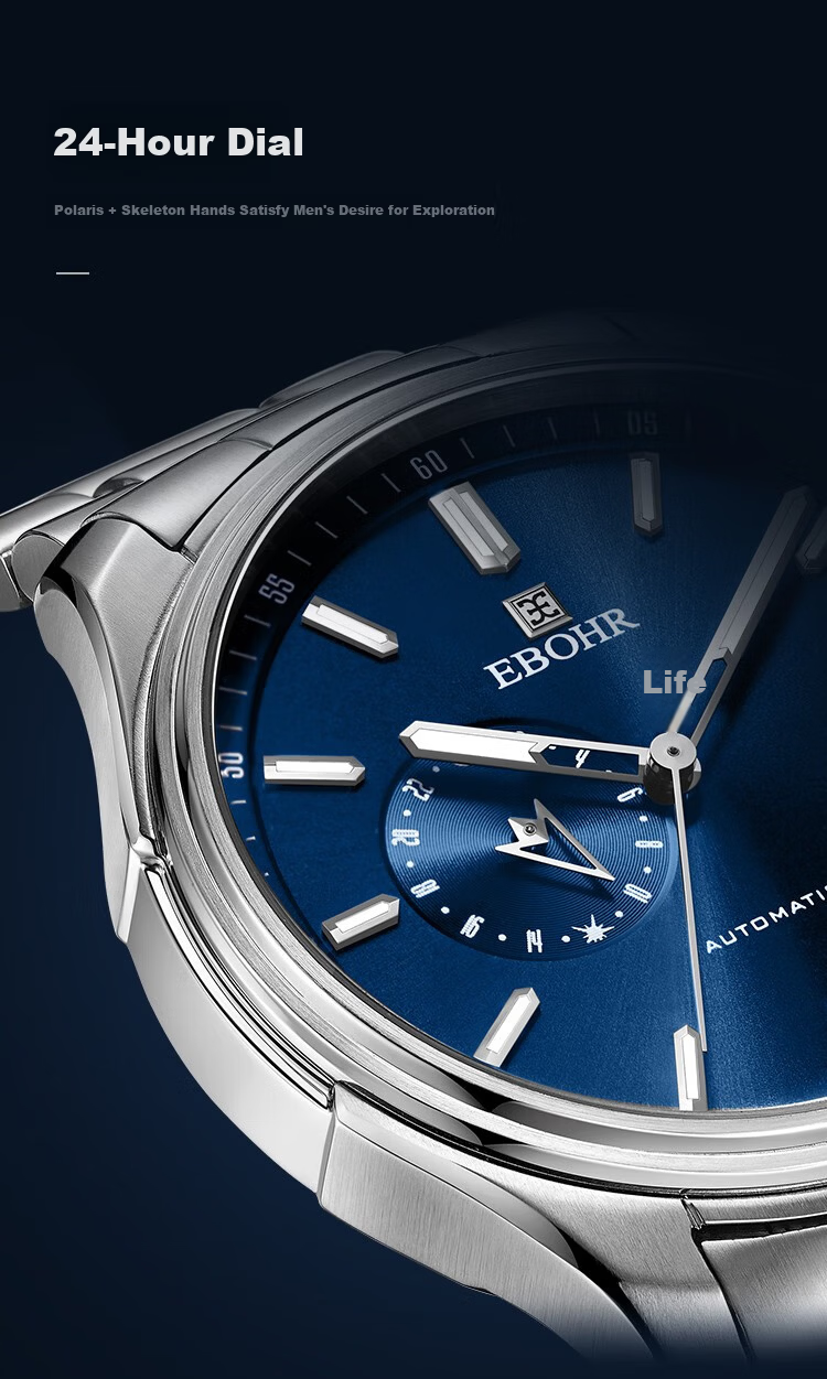 EBOHR Men's Automatic Mechanical Watch Fashion Calendar Stainless Steel Band Male Wristwatch New Year Valentine's Birthday Gift 5