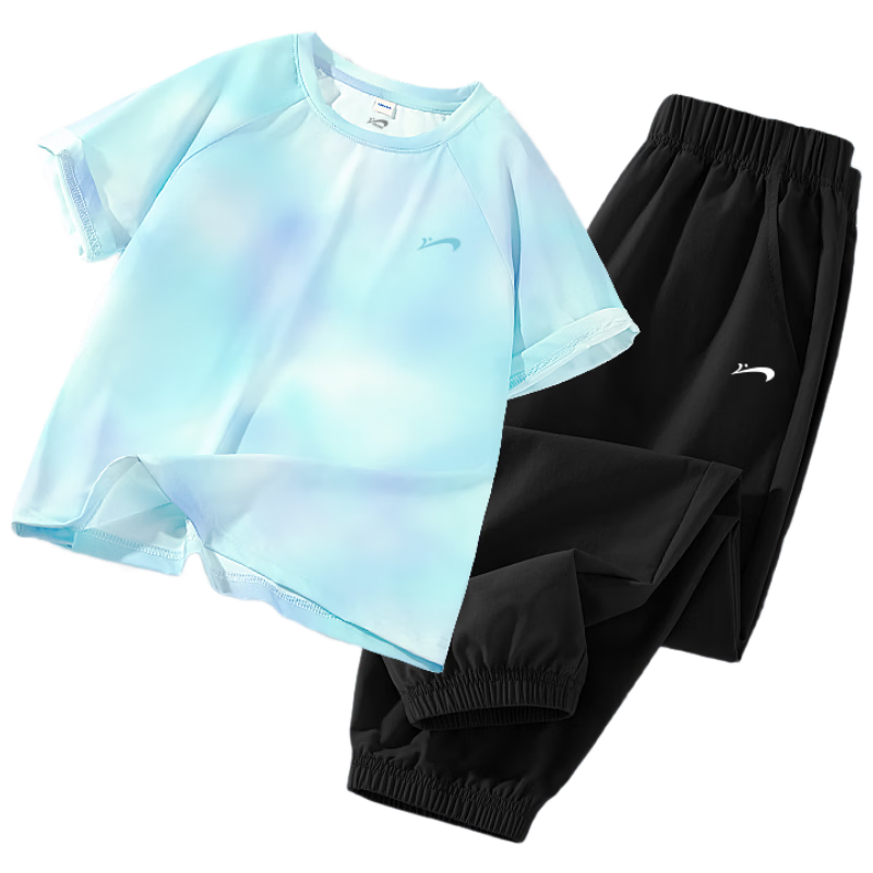 Guirenniao Kids Boys Summer Set Thin Breathable Short Sleeve T-Shirt Quick-Dry Sports Pants Girls Summer Clothing