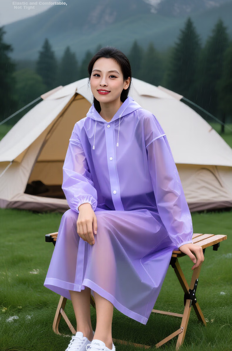 Qihaiqiu Disposable Raincoat Thickened Portable Outdoor Mountaineering Travel Anti-Rainstorm Drawstring Extended Hooded Purple 10