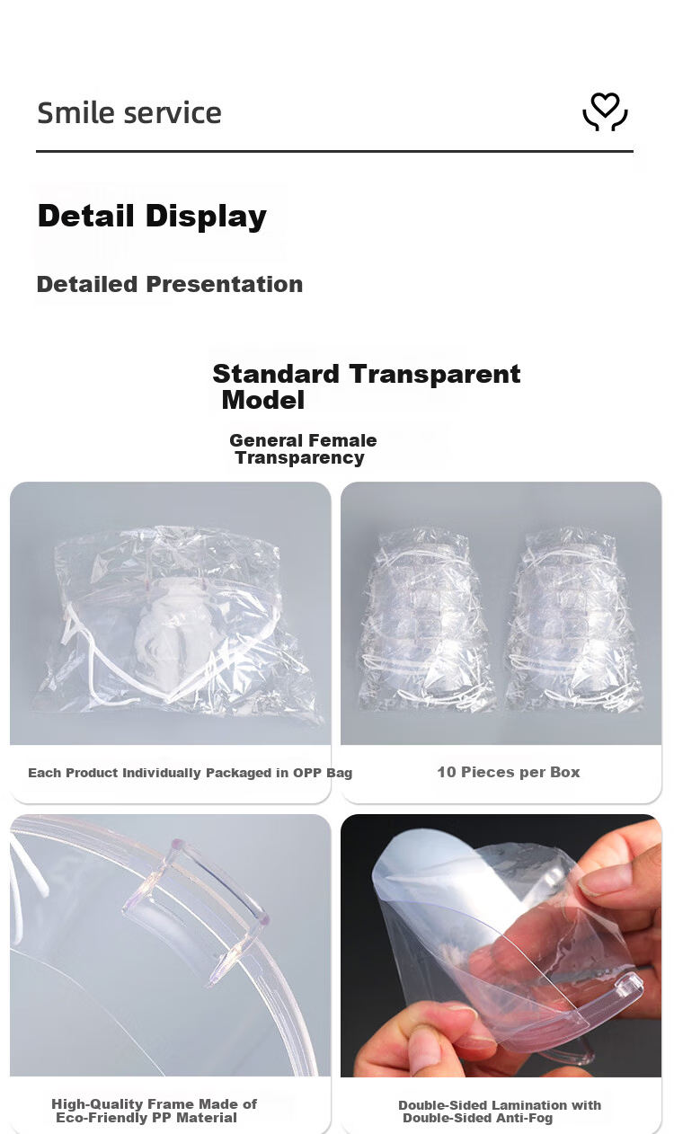 Aokyun Transparent Mask Food-Grade Material Double-Sided Anti-Fog Non-Tight Ear Commercial Kitchen Oil-Resistant Chef Restaurant Cafeteria Smile Anti-Splash Saliva Hygiene 10-Pack Individually Wrapped 9