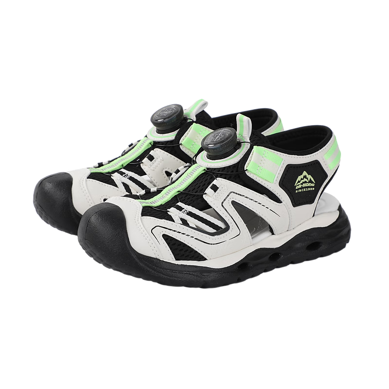 DR·KONG Full Contact Summer Sandals for Boys and Girls, No-Tie Button Closure, Children's Shoes 2S10B2008FM Beige/Black Size 28