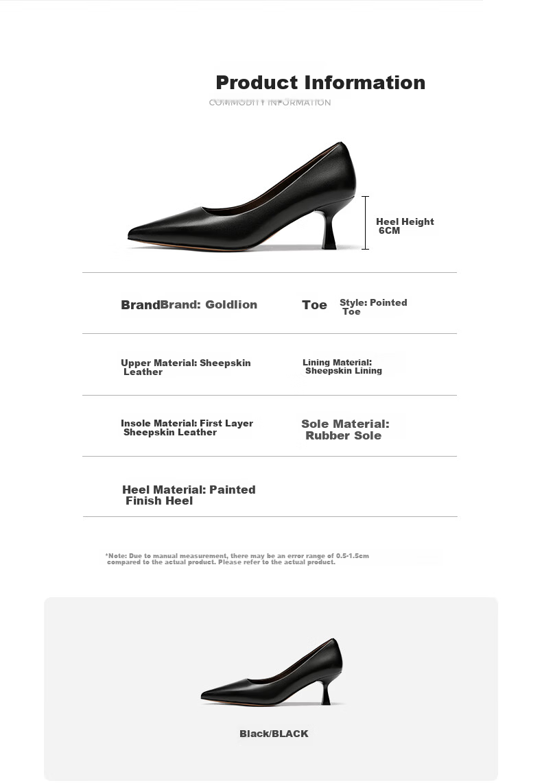 Goldlion Women's Professional Commuter High Heels French Pointed Toe Stiletto Low-Cut Pumps G686530158 Black Size 36 8