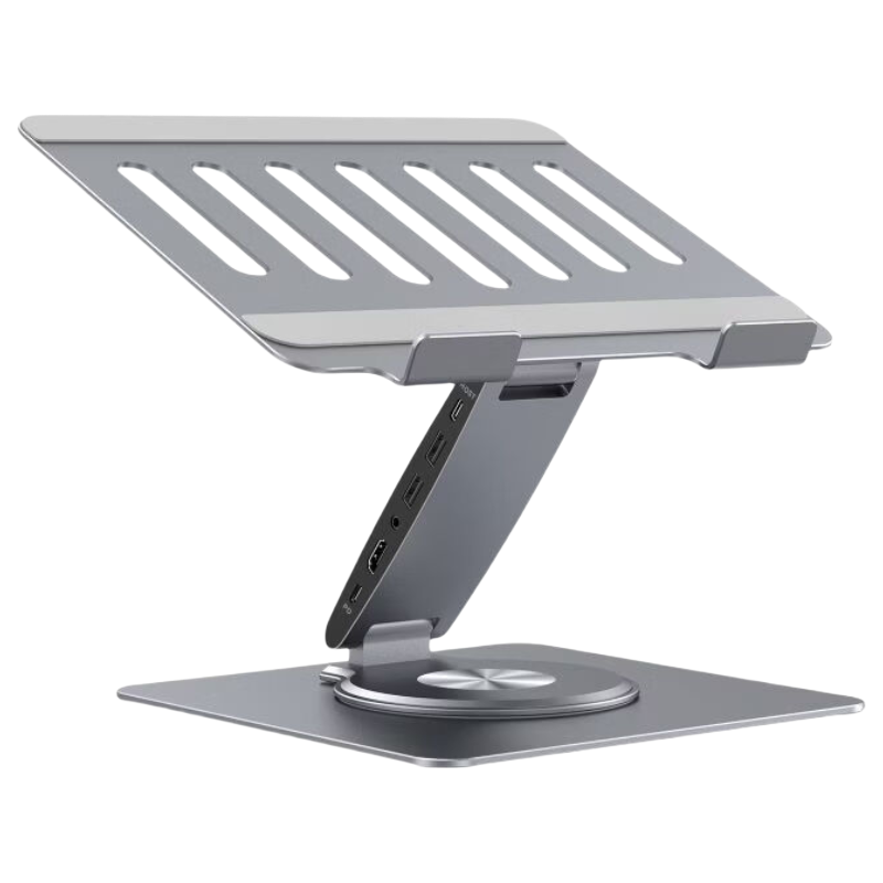 Hanzichen Laptop Stand with 12 Ports Type-C Hub, 4K 60Hz HD Screen Mirroring, PD100W Power Supply, USB3.0 Data Transfer, Gigabit Ethernet Port, Aluminum Alloy Vertical Stand