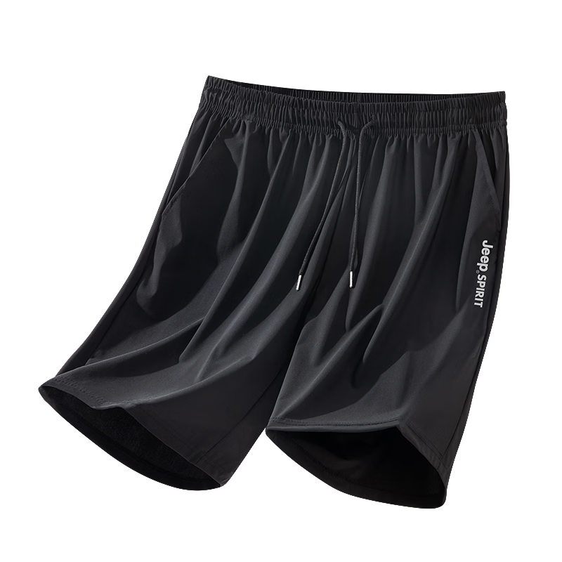 JEEP SPIRIT Men's Summer Breathable Lightweight Shorts Outdoor Quick-Dry Running Sports Ice Silk Five-Point Pants Black 3XL