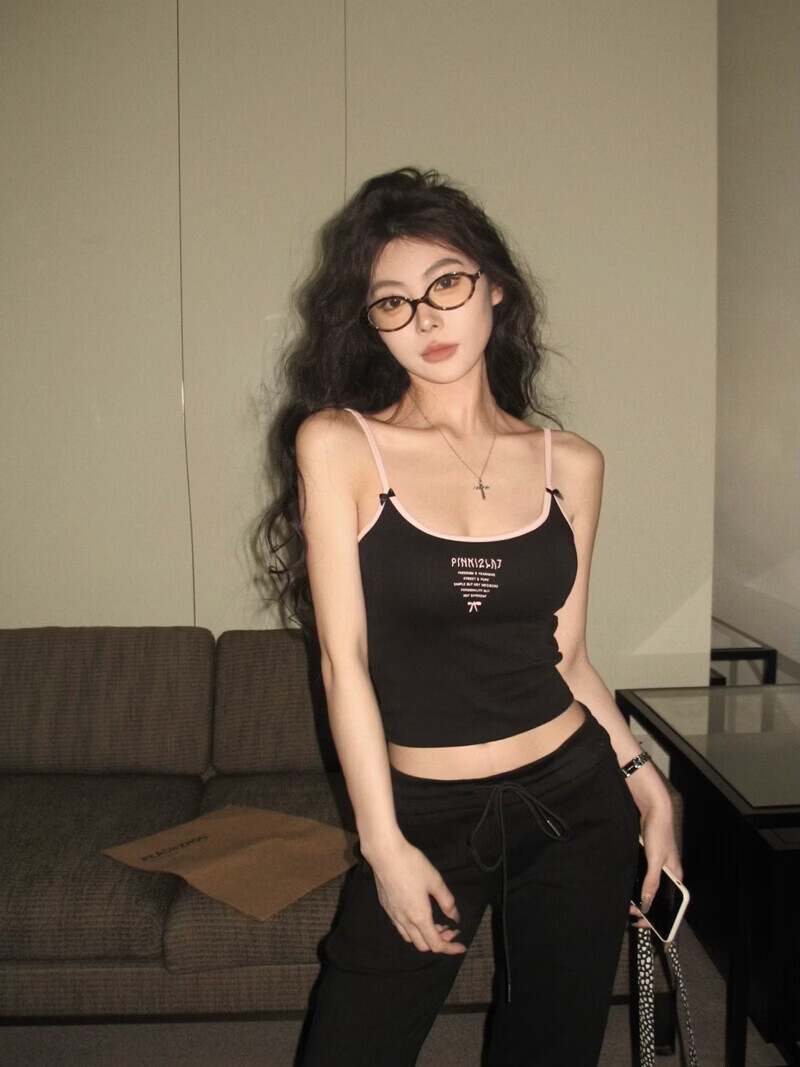 Modal Padded Bra Pure Sexy Girl Style Camisole Women Summer Sexy Letter Colorblock Print Slim Fit Outerwear Base Shirt 7