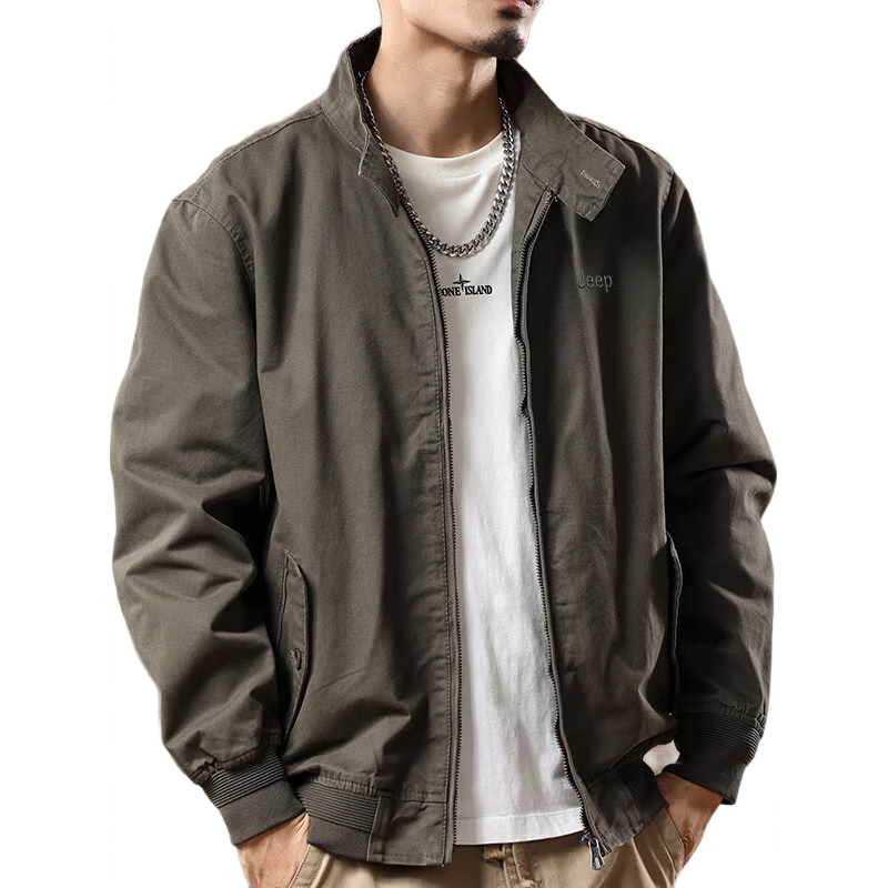 JEEP Men's Jacket, Spring And Autumn Stand-Collar Jacket, Loose-Fitting Trendy Casual Clothing for Men, Army Green, 3XL