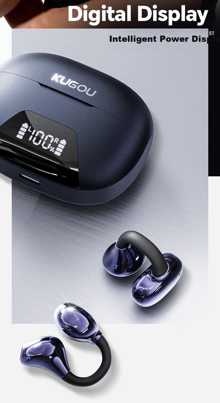 KUGOU ET300 Bluetooth 6.0 Clip-On Bone Conduction Earphones Open-Ear Wireless Sports Running Music Gaming Noise-Cancelling Long Battery Life 14