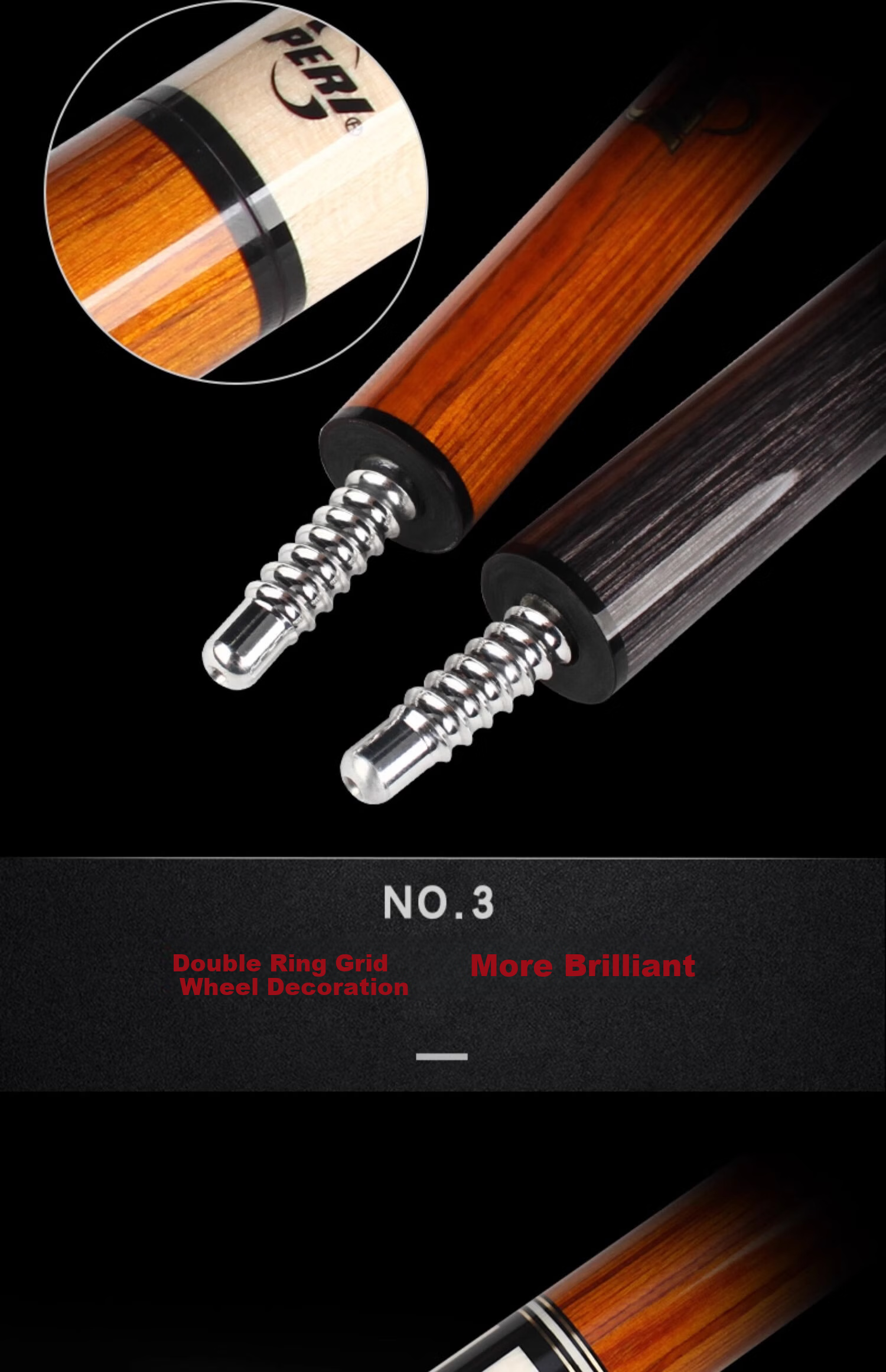 PERI Black 8-Ball Cue American 9-Ball Break Cue Chinese Professional Single Shot Cue Conqueror VR1-R (Rubber Grip) 7