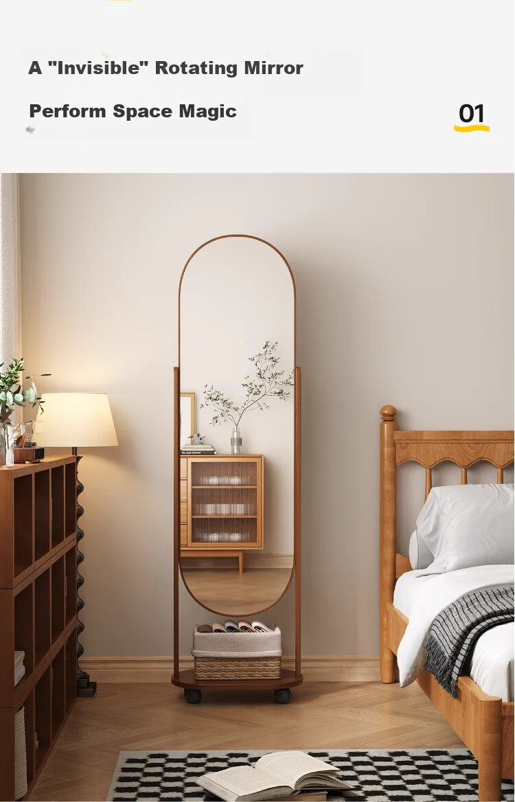 Millennium Mansion Pegboard Rotating Full-Length Mobile Floor Mirror with Integrated Clothes Rack 170*40 Walnut 2