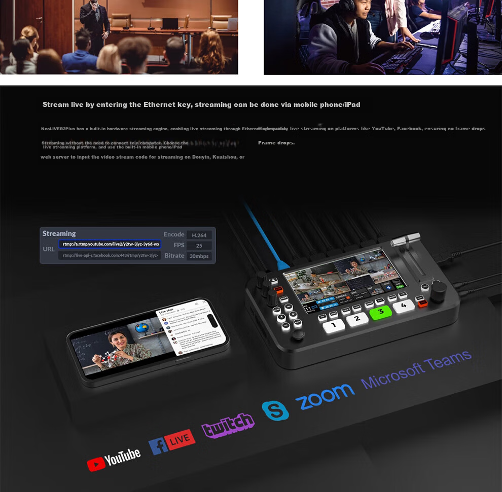JiaShiYing R2PLUS Live Streaming All-in-One Director Console Broadcast-Grade Switcher 4-Channel Visual Screen Multi-Camera HDMI HD Computer Live Streaming USB 3.0 Streaming Device 4