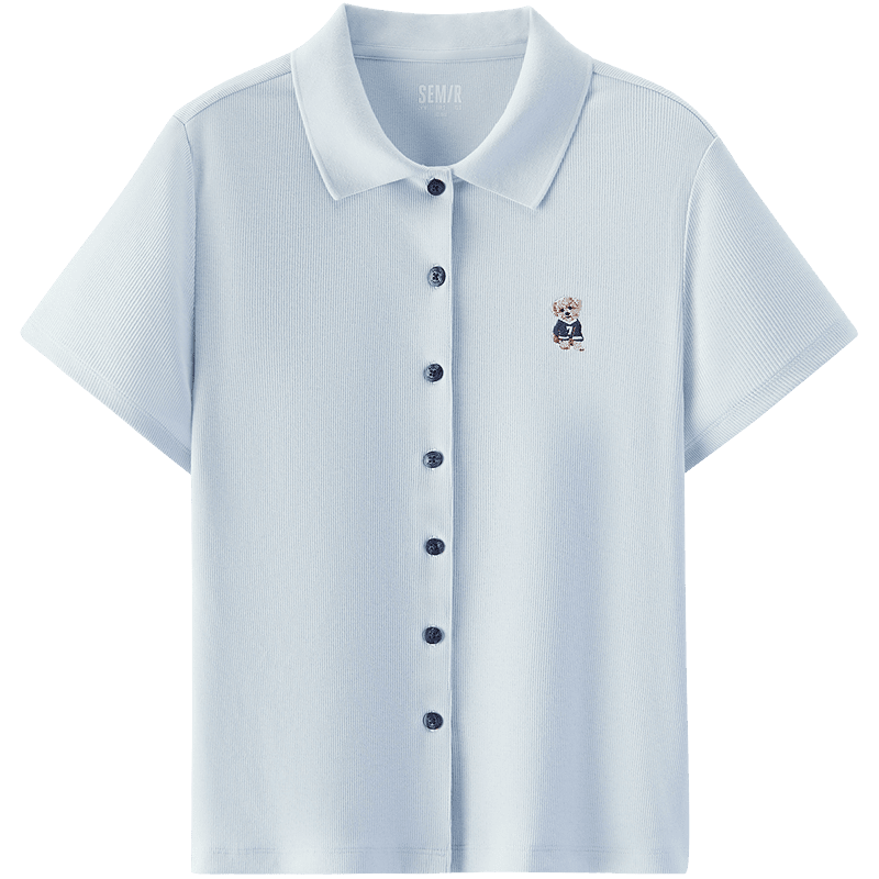 Semir Mall Same Style | Women's Summer Polo Shirt with Puppy Embroidery, Slim Fit, Straight Shoulder 2026 Simple Cardigan 101326115008