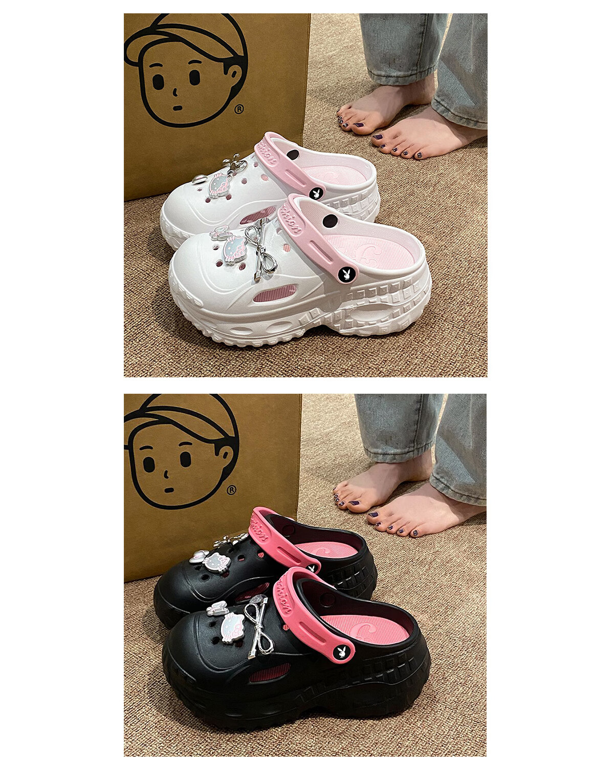 PLAYBOY Women's Summer 2026 Hole Sandals Dual-Wear Comfortable Slippers Beach Shoes Black Size 36/37 8