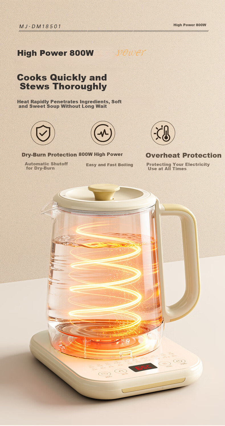 MeiLing Health Pot Electric Kettle 1.8L Multi-Function Tea and Stew Pot Temperature Control Insulated Smart Electric Water Boiler MJ-DM18501 12