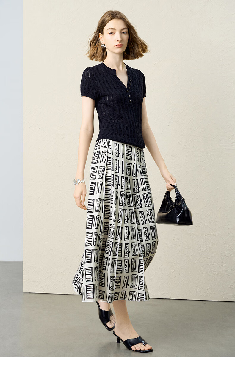 Yanyu Black Slim Fit Knit Top Women 2026 Summer High-End Vintage Style Short Sleeve Half-Open Collar Shirt Black S 14