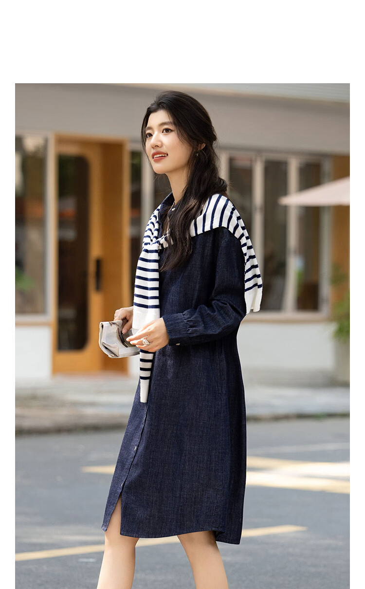 Demana [Light Oxygen 100 Cotton] Spring Korean Style Lapel Drop Shoulder Loose Short Denim Shirt Dress for Women 10