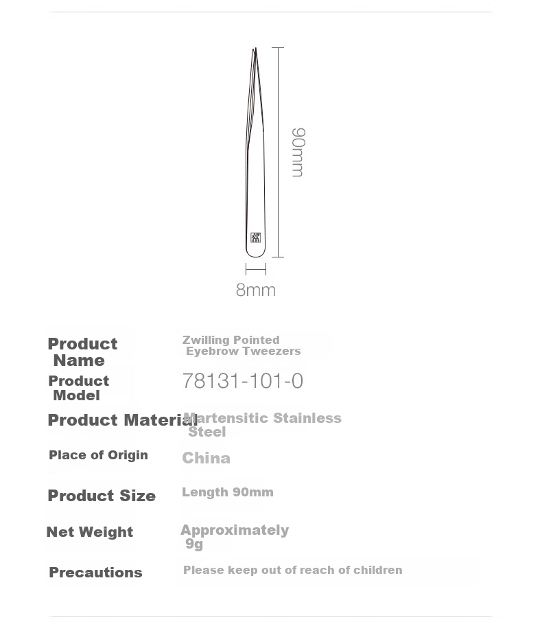 ZWILLING Flat Tip Eyebrow Tweezers Stainless Steel Anti-Slip Eyebrow Grooming Tool Beard Hair Removal Beauty Tool Germany 23