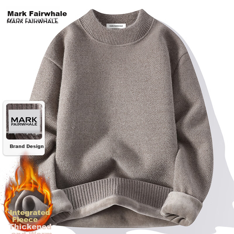 MARK FAIRWHALE Men's Winter Thick Fleece Knit Sweater, Fleece-Lined Warm Jacket, Light Gray, 3XL